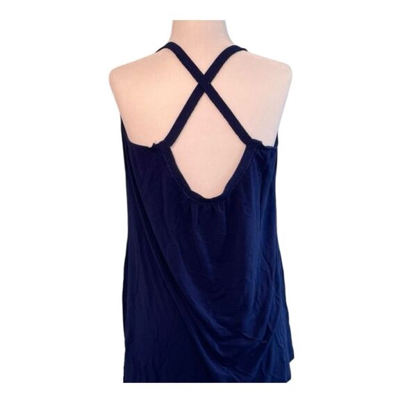 LinQ Halter Top Navy Blue Knit Sparkle Trim Criss Cross Back Strap Sleeveless XL - Picture 3 of 6